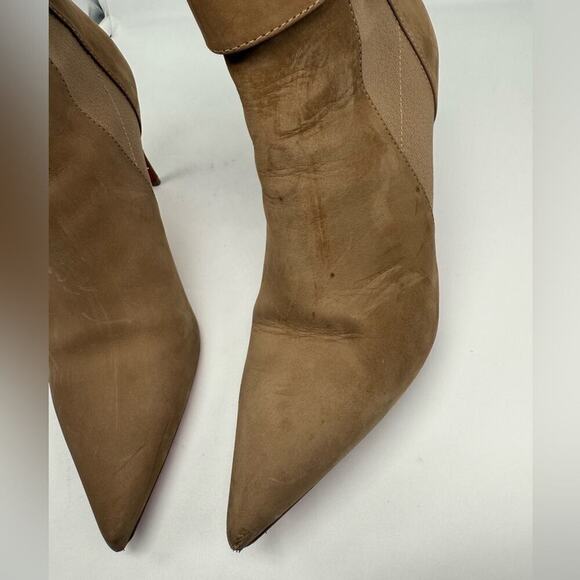 Christian Louboutin Brown/ Tan Suede leather CL chelsea Booty ankle boots EU 40 - Picture 14 of 16